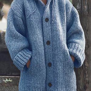 Button Down Hooded Knitted Sweater