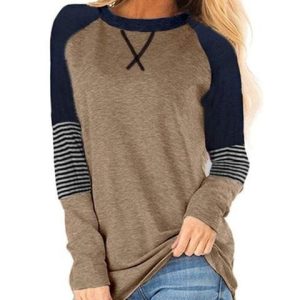 Striped Color Block Casual Tunic Tops