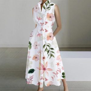 Stunning Floral Print Sleeveless Maxi Dress