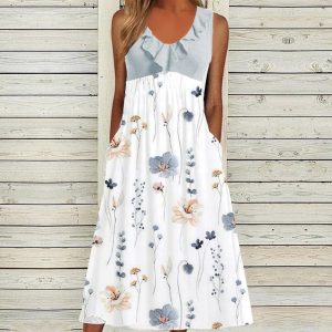 Trendy Print Sleeveless Midi Dress