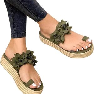 Womens Flat Sandals Summer Orthotic Platform Slippers Espadrille Heel Platform Wedge Sandals Open Toe Slide Non-Slip Sandals Flower Beach Flip Flops