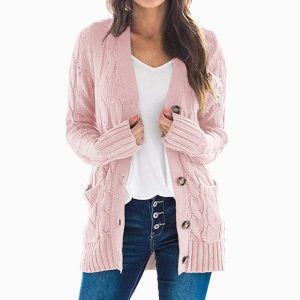 Casual Cardigan Solid Color Twist Button Sweater