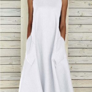 Solid Tunic Round Neckline Midi A-Line Dress