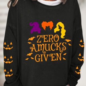 Women’s Funny Zero Amucks Given Witch Halloween Casual Long-Sleeve T-Shirt