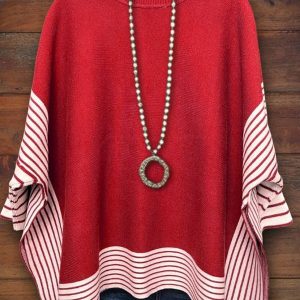 Casual Striped Batwing Sleeve Side Slit Sweater