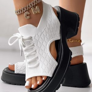Lace-up Hollow Out Platform Wedge Sandals