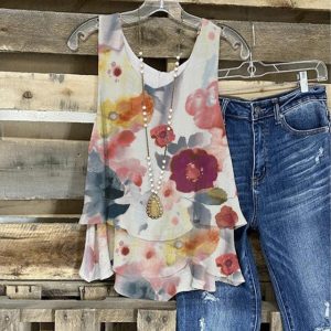 Watercolor Flower Print Layered Tank Top