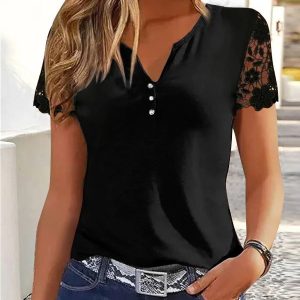 Lace Jersey Casual Notched Shirt