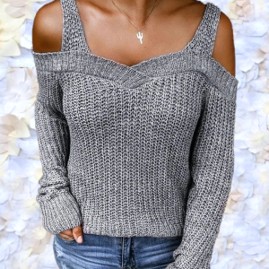Casual Sling Strapless Solid Color Long Sleeve Sweater