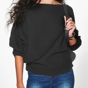 Women Loose Knitted Bat-Wing Sleeve Casual Jumper Type Sweater T-Shirts