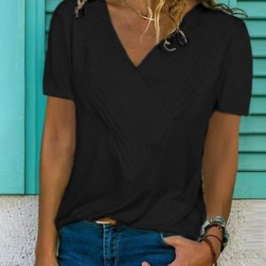 Casual V-neck Solid Color Short Sleeve T-Shirt