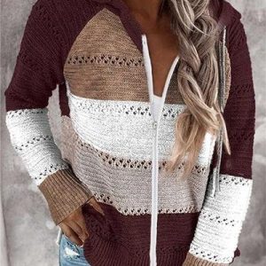 Contrast Color Knitted Zipper Lightweight Tops