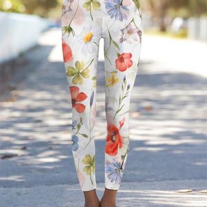 Wildflower Meadow with Poppy Leggings