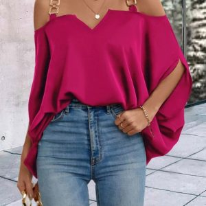 V Neck Loose Urban Plain Chain Shirt