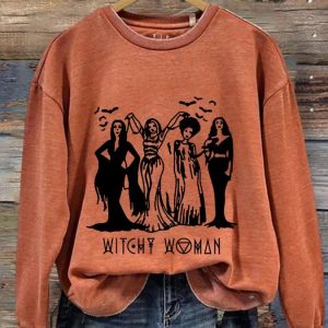 Women’s Witch Women Halloween Print Casual Sweater