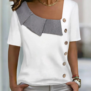 Casual Asymmetrical Neck Loosen Jersey Short Sleeve T-Shirt