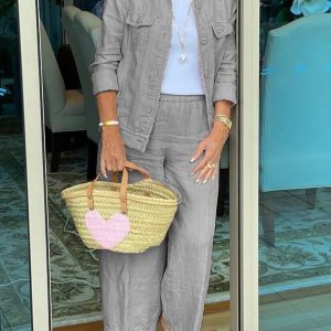 Casual Button Down Lapel Jacket And Pants Set