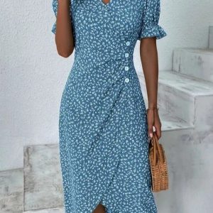Vacation Floral V Neck Dress