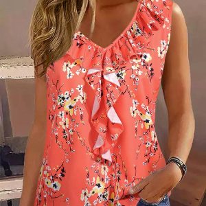 Floral Ruffled V-Neck Tank