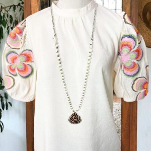 Embroidered Sleeve Top