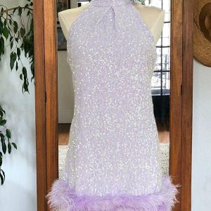 Feather Trim Sequin Dress