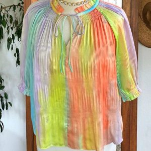 Rainbow Silky Tie Front Top
