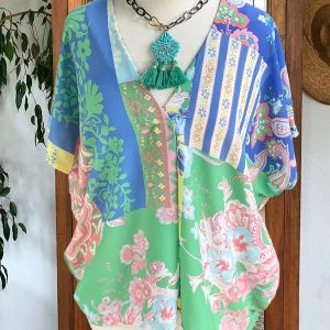 Multi Print V Neck Top