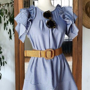 Striped Seersucker Flounce Dress