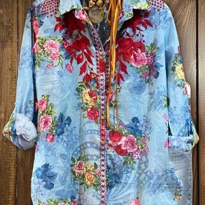 Mixed Floral Stars Button Down Shirt