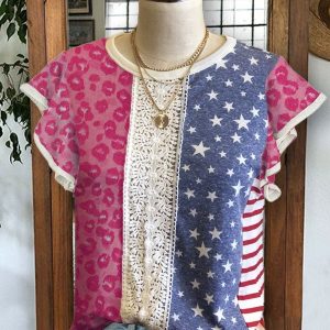 Leopard Print Panel Lace Casual T-shirt