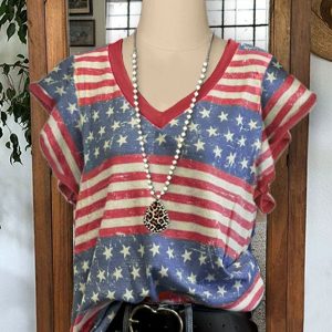 Star Mixed Stripe Print V-neck Casual T-shirt