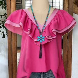 Double Layer Ruffled V-neck Casual Top