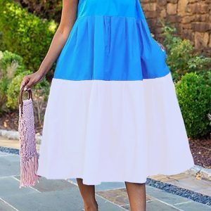 Colorblock Loose Ruffled Midi A-Line Dress