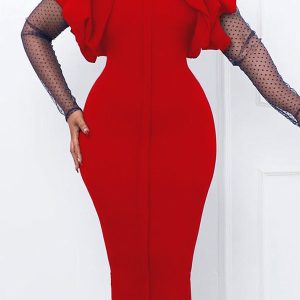 Mesh Patchwork Butterfly Sleeve Dress