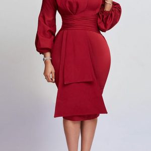 Bow Front Lantern Sleeve Bodycon Dress