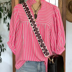Casual Ruffle Striped Print Blouse
