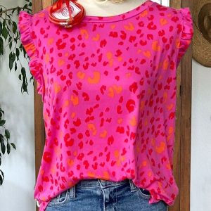 Leopard Print Ruffle T-shirt