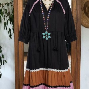 Casual Color Block V-neck Dress