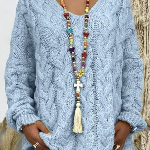 Solid Color Twist Knitting Hoodie Sweater