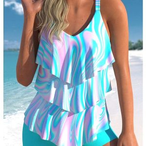 Women’s Swimwear Tankini 2 Piece Normal Swimsuit 2 Piece Printing Graphic Pink Blue Bathing Suits Sports Beach Wear Summer#9537845