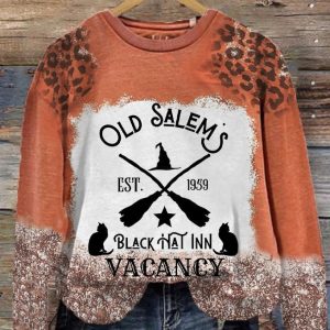 Women’s Halloween Old Salems Witch Black Hat In Vacancy Est.1959 Printed Sweater