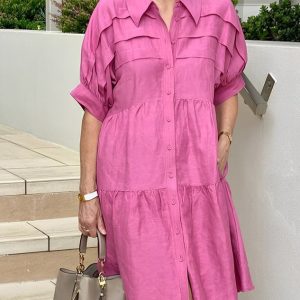 Plain Shirt Collar Loose Urban Shirt Dress