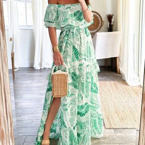 One-shoulder printed waist tie dress