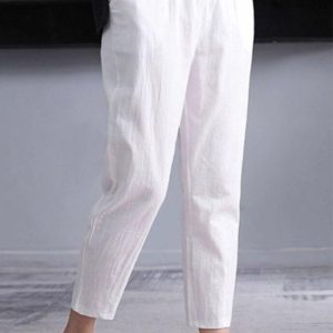 Women’s Solid Color Cotton Linen Comfortable Casual Pants