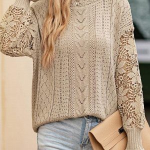 Elegant Lace Paneled Knitted Sweater