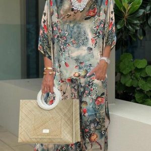 Floral Printing Ice Silk Retro Two-piece Suits