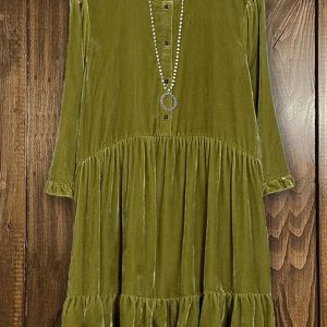 Classic Velvet Pleated Half Sleeve Dress