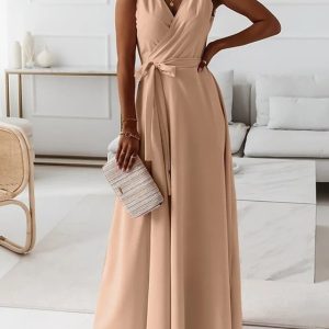 Women’s Long Dress Maxi Dress A Line Dress Summer Dress Pure Color Fashion Streetwear Outdoor Holiday Date Lace up Sleeveless V Neck Dress Regular Fit Pink Wine Red Summer Spring S M L XL XXL #9539878