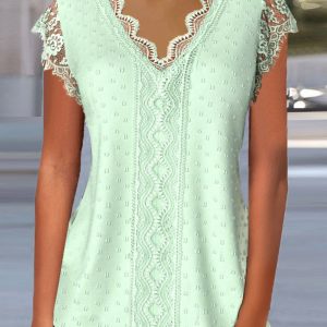 Women’s Lace Short Sleeve V-neck Top