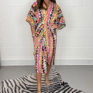 Printed Kimono Midi Dress